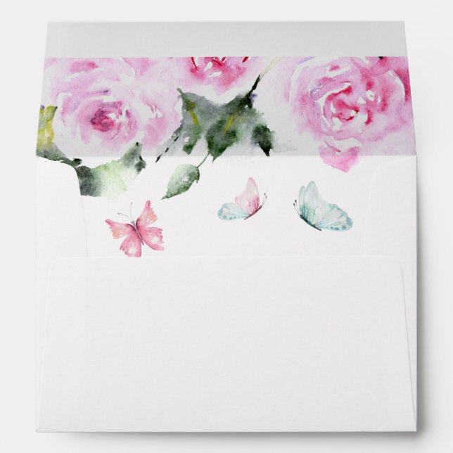 Floral Roses Butterflies Girl Baby Shower Envelope (Back (Bottom))