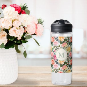 Floral Roses Elegant Flowers Botanic Garden Pretty Water Bottle