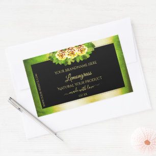 Floral Roses Green Marble Black Gold Product Label