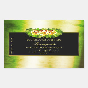 Floral Roses Green Marble Black Gold Product Label