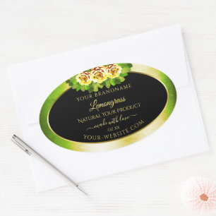 Floral Roses Green Marble Black Gold Product Label