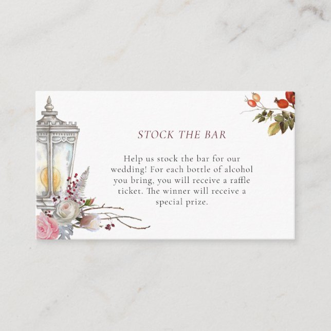 Floral Roses & Lantern Stock the Bar Bridal Shower Enclosure Card (Front)