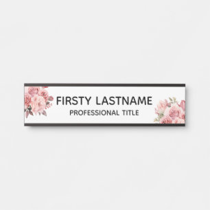 Floral Roses Office Door Sign Name Plate