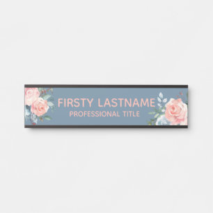 Floral Roses Office Door Sign Name Plate