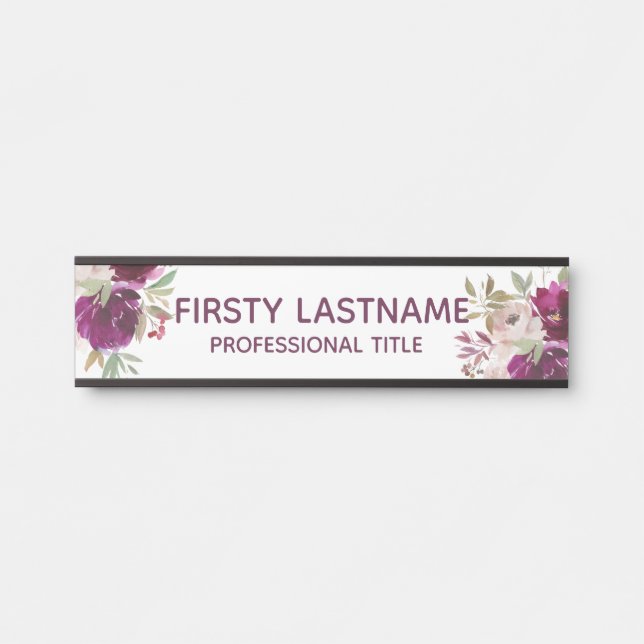Floral Roses Office Door Sign Name Plate Purple (Front)