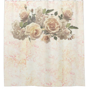 Floral roses on marble elegant flower shower curtain