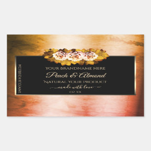 Floral Roses Orange Red Marble Black Product Label