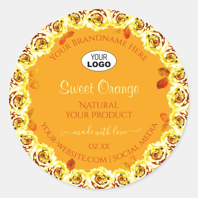 Floral Roses Orange Yellow Product Labels Add Logo (Front)