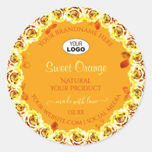 Floral Roses Orange Yellow Product Labels Add Logo