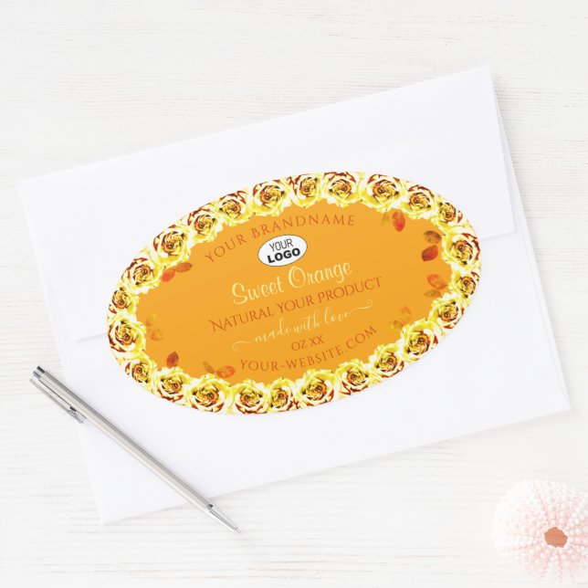 Floral Roses Orange Yellow Product Labels Add Logo (Envelope)