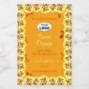 Floral Roses Orange Yellow Product Labels Add Logo