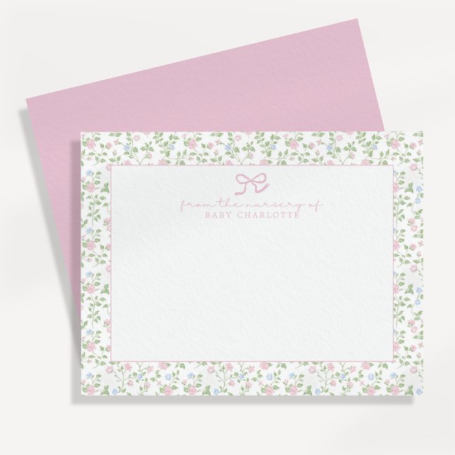 Floral Roses Personalised Nursery Note Card (Creator Uploaded)