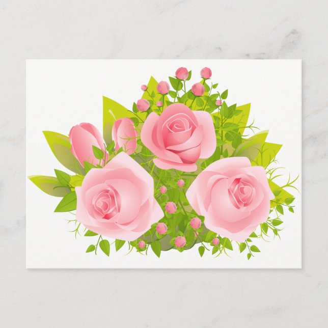 Floral Roses Pink And Green Flowers - Hello Love Postcard (Front)