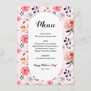 Floral Roses Pink Peonies Spring Mother's Day Menu