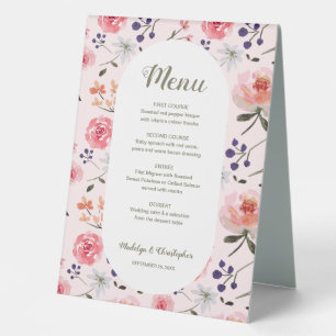 Floral Roses Pink Peonies Spring Wedding Menu