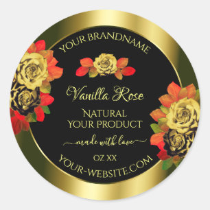 Floral Roses Product Labels Black Shimmery Golden