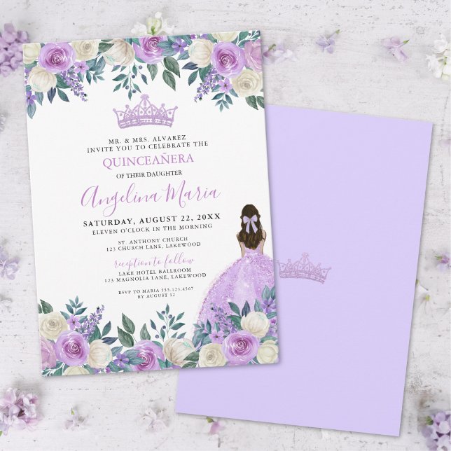 Floral Roses Purple Quinceanera Invitation (Floral Roses Purple Quinceanera Invitation)
