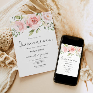 Floral roses Quinceanera 15th birthday Invitation
