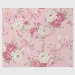Floral Roses & Ribbon Bows Wrapping Paper
