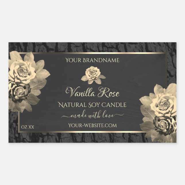Floral Roses Rustic Black Tree Bark Product Labels (Front)