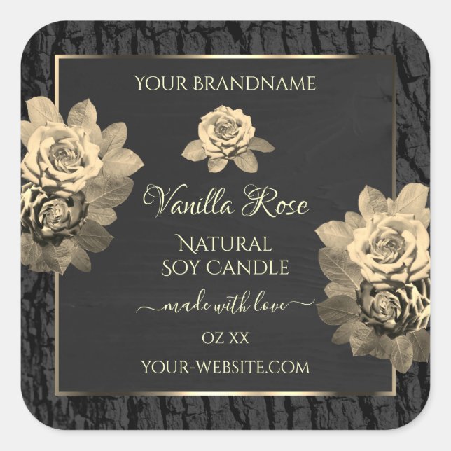 Floral Roses Rustic Black Tree Bark Product Labels (Front)