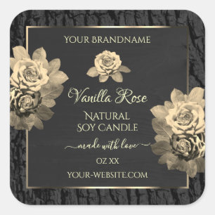 Floral Roses Rustic Black Tree Bark Product Labels