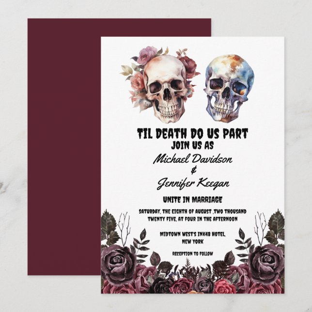  floral roses skeletons gothic halloween wedding  invitation (Front/Back)
