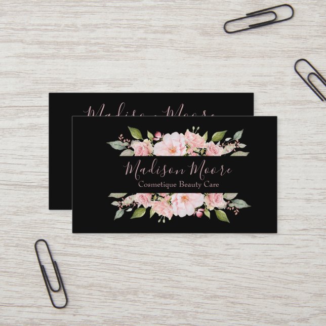 Floral Roses Surround Frame Business Card (Front/Back In Situ)