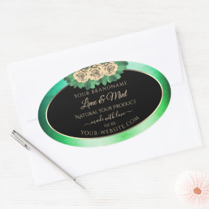 Floral Roses Teal Green Marble Black Product Label