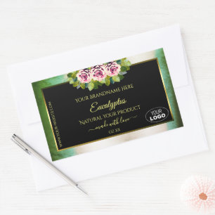 Floral Roses Teal Marble Black Product Labels Logo