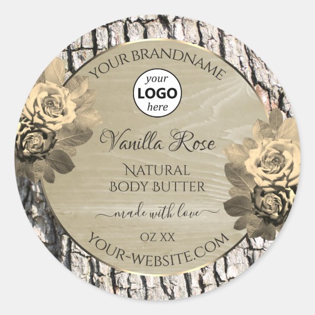 Floral Roses Tree Bark Grain Product Labels Logo (Front)