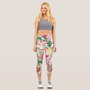 Floral Roses Vintage Spring Garden  Capri Leggings