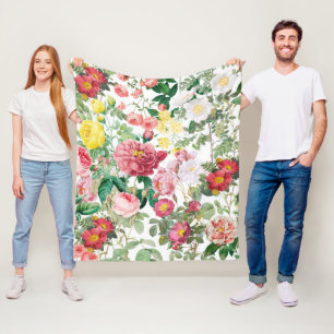 Floral Roses Vintage Spring Garden Fleece Blanket
