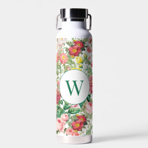Floral Roses Vintage Spring Garden Monogrammed  Water Bottle