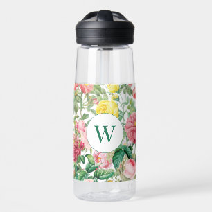 Floral Roses Vintage Spring Garden Monogrammed Water Bottle