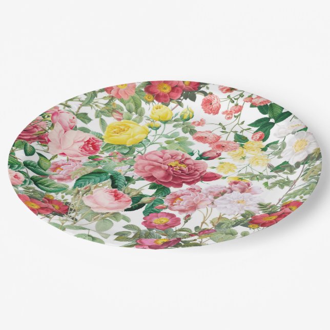 Floral Roses Vintage Spring Garden Paper Plate (Angled)