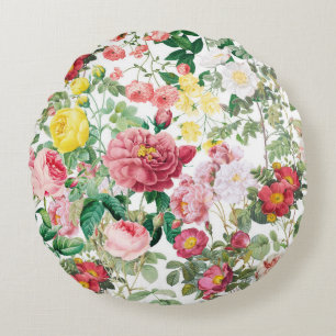 Floral Roses Vintage Spring Garden Round Cushion