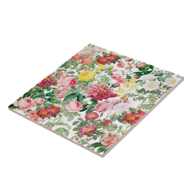 Floral Roses Vintage Spring Garden Tile (Side)