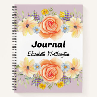 Floral roses watercolor typography text notebook