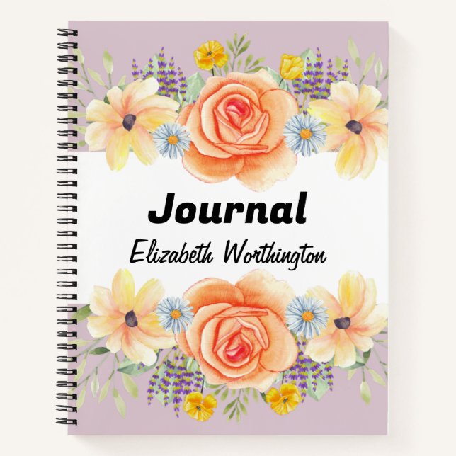 Floral roses watercolor typography text notebook (Front)