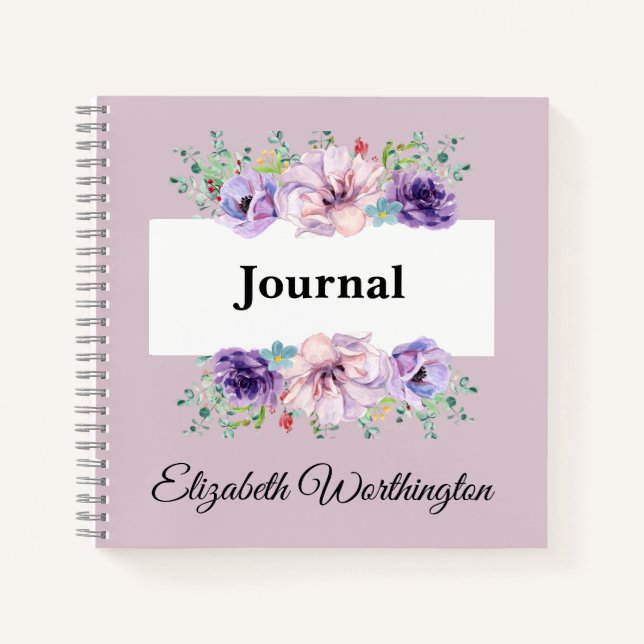 Floral roses watercolor typography text notebook (Front)