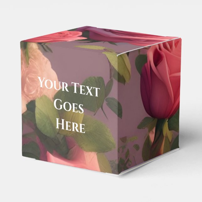 Floral Roses Wedding Cake Favour Box (Back Side)
