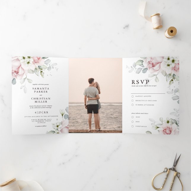  Floral Roses | Wedding Tri-Fold Invitation (Inside)