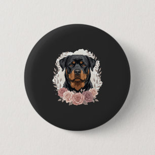 Floral Rottweiler Dog Portrait Sublimation 6 Cm Round Badge