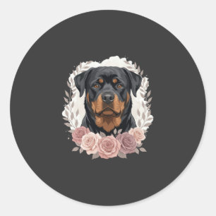 Floral Rottweiler Dog Portrait Sublimation Classic Round Sticker