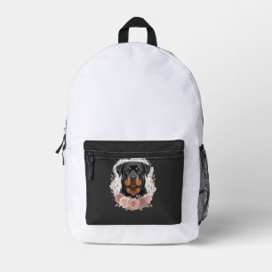 Floral Rottweiler Dog Portrait Sublimation Printed Backpack