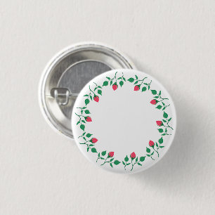 Floral round frame with pink rose flowers 3 cm round badge