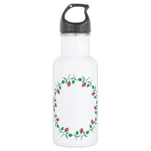 Floral round frame with pink rose flowers  532 ml water bottle