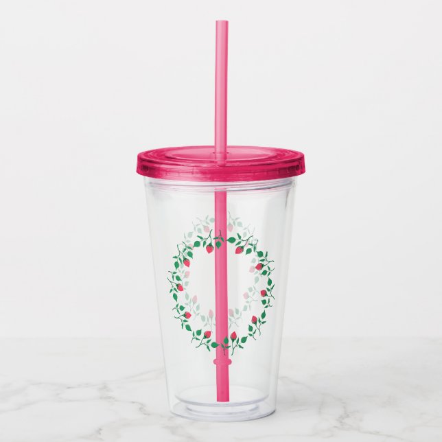 Floral round frame with pink rose flowers  acrylic tumbler (Front)