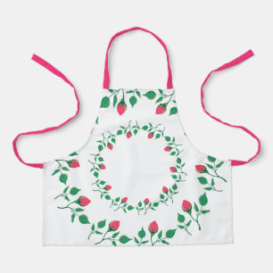 Floral round frame with pink rose flowers apron